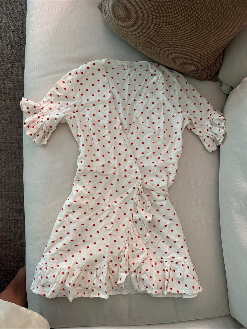 Cream Wrap Dress with Red Polka Dots